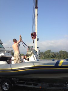 Mojo being craned into the water